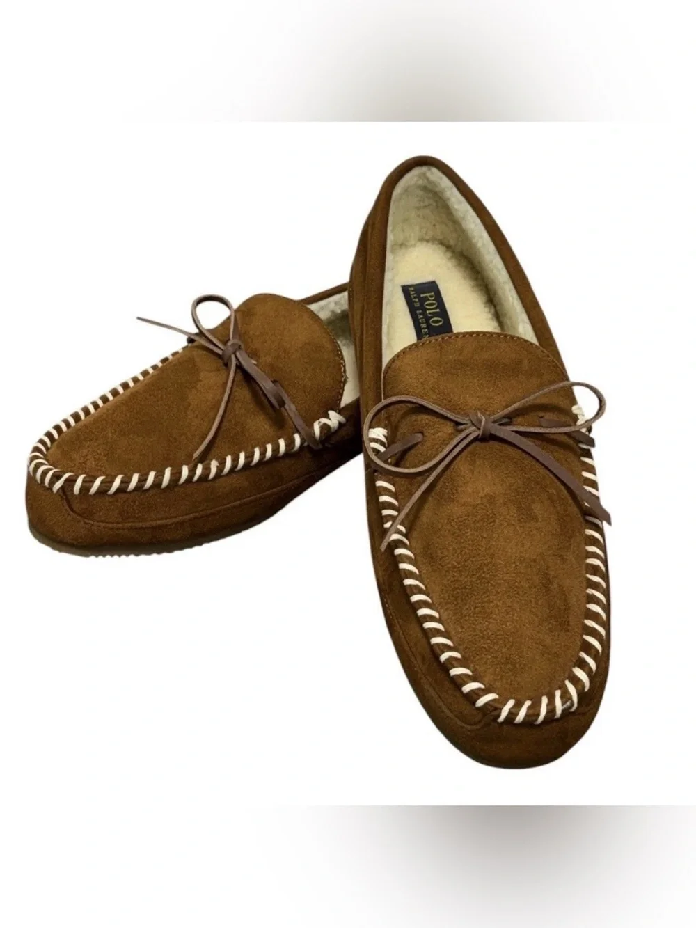 NEW Polo Ralph Lauren Men's Suede Moccasin Slippers Brown Size 13 House Shoes